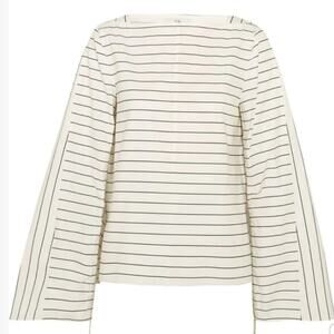 NWT Tibi Ivory and Black Striped Poplin Cotton Long Sleeve Blouse